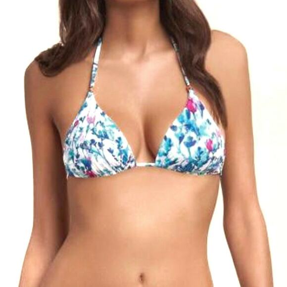 SAHA Breathe triangle swimsuit halter bikini top floral print tulips Size S NEW - Picture 4 of 4